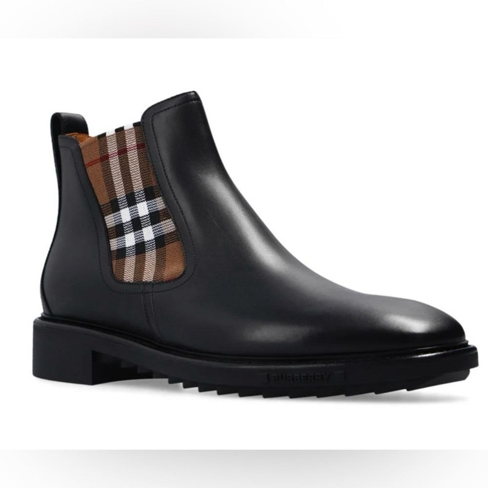 Men’s Burberry Check-Panelled Pull-On Ankle Boots